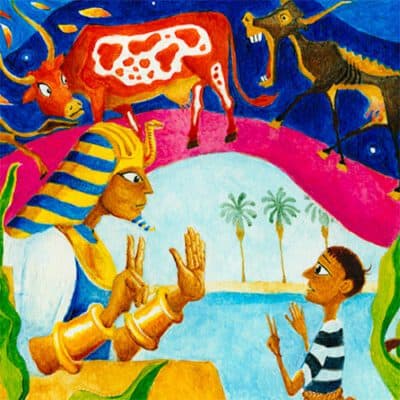 Parshat Miketz; Joseph helps Pharaoh understand his dream (detail of artwork)