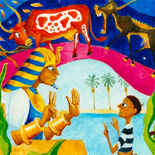 Parshat Miketz; Joseph helps Pharaoh understand his dream (detail of artwork)