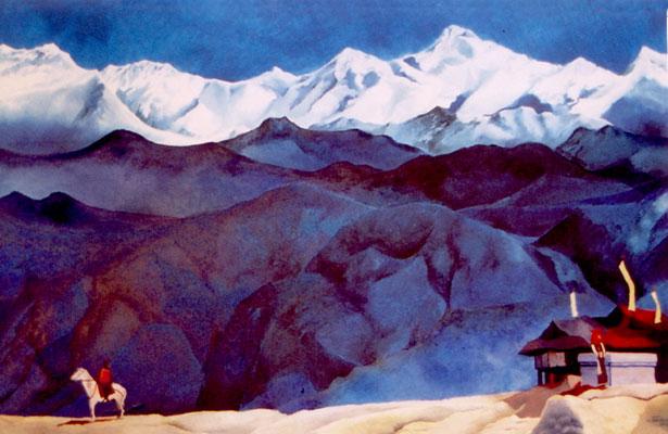 Mountain landscape painting; Remember (after Nicholas Roerich)