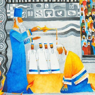 Parshat Tzav: Jewish art: Moses anoints Aaron