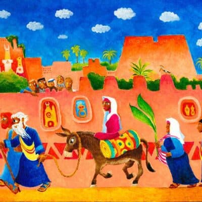 illustrated Torah portions, Bible art, Old Testament art, Bible illustration: Parshat Lech Lecha. Avram, Sarai and Lot set out for the Promised Land.