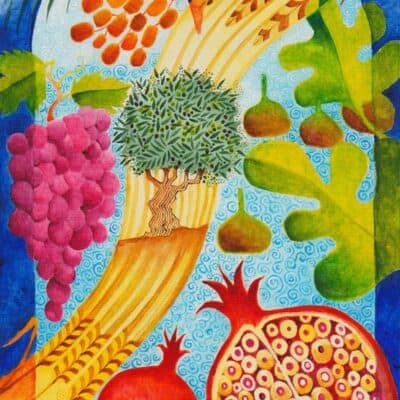Parshat Ekev: illustrated Torah portions, Bible art, Old Testament art, The seven species: Parshat Ekev: Torah art; Bible art