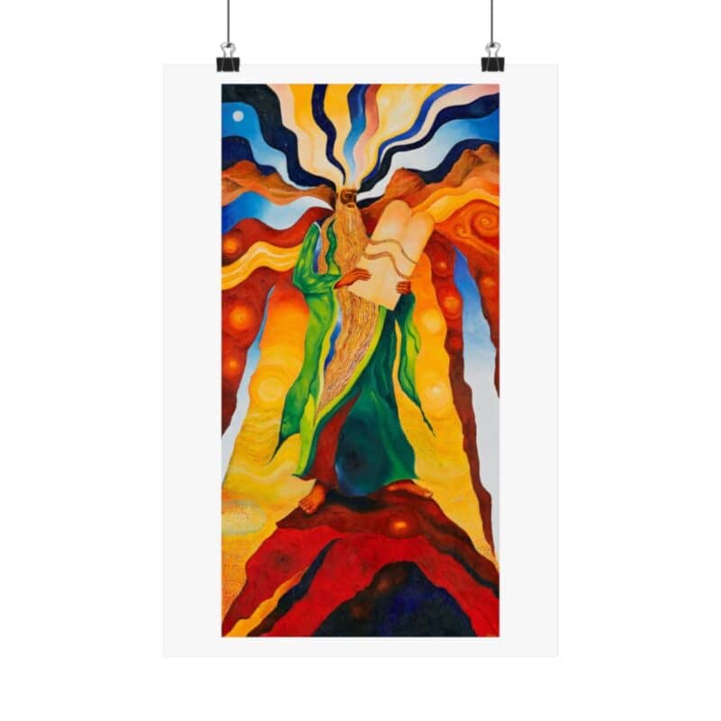 The Ten Commandments: Art poster showing Moses on Mount Sinai.