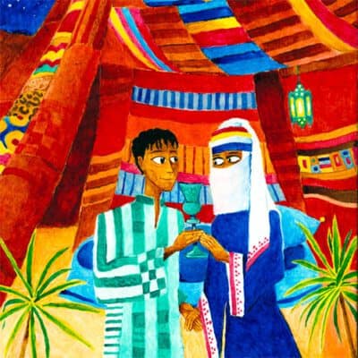 Vayetze (parsha): Biblical art showing Jacob and Leah (detail)
