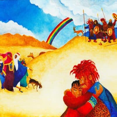 Vayishlach: illustrated Torah portions, Bible art, Old Testament art, The reconciliation of Jacob and Esau