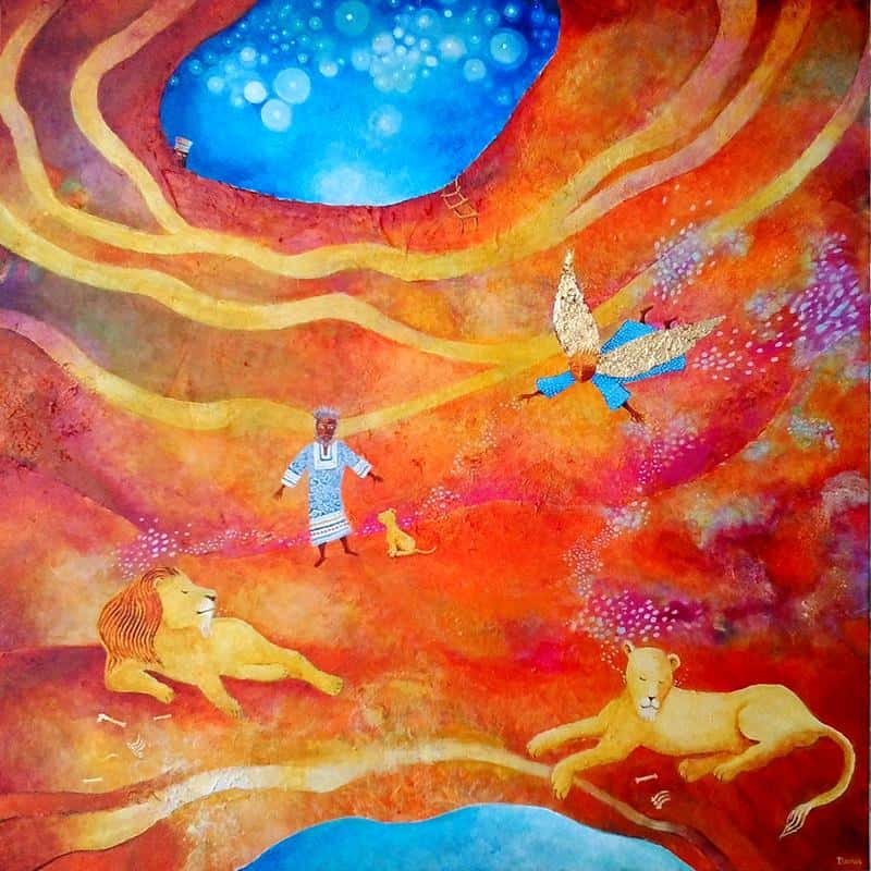 Angel painting, Daniel in the Lions'Den, Bible artwork