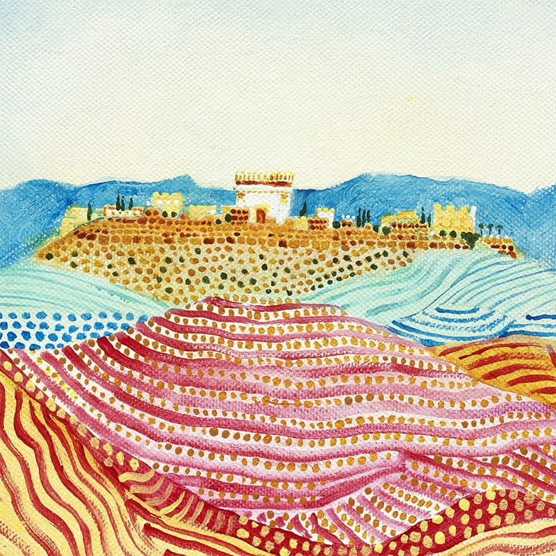 A Colourful Landscape of the Jerusalem Hills: Detail showing the Temple Mount