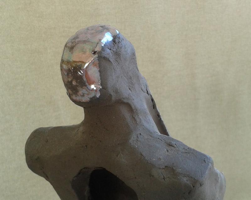 Contemporary Biblical Sculpture: New Black Moses, ceramic sculpture (Detail of head showing metallic glaze)