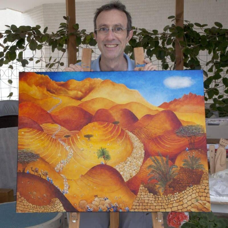 The artist with his finished canvas: Entering the Promised Land (II)