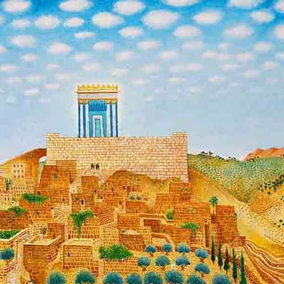 Beit Hamikdash artwork (detail): A view of the Second Temple from the South, by Darius Gilmont