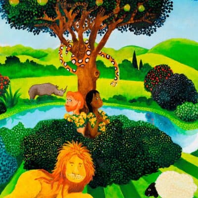 Biblical art for sale: Garden of Eden - print (detail) - naive art