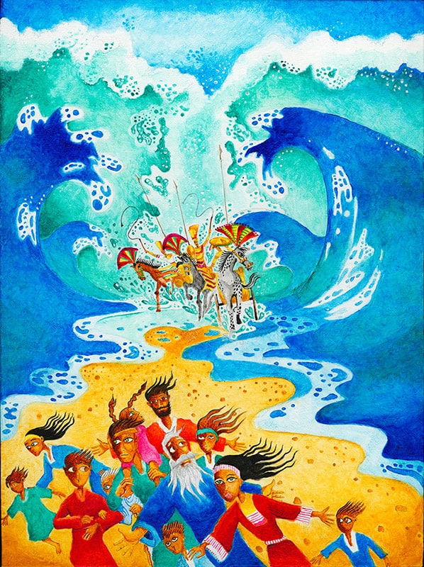 Biblical artwork: Crossing the Red Sea: Parshat Beshalach