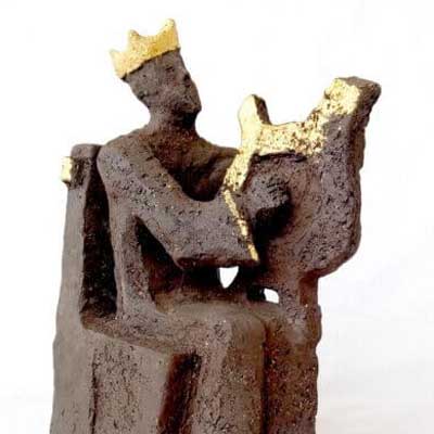 Biblical Ceramics; Seated Figure: King David with Harp.