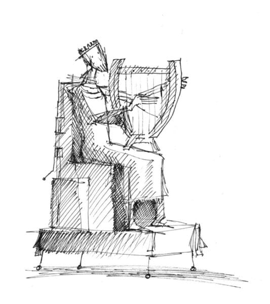 Commissioning art: an early sketch for a King figure, a commissioned art piece.