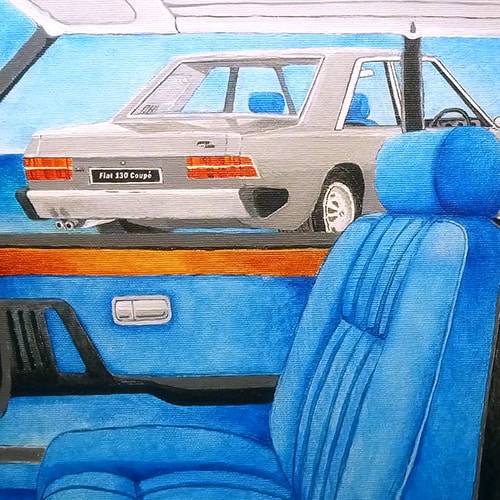 automotive art, Fiat 130 Coupe, interior/exterior painting