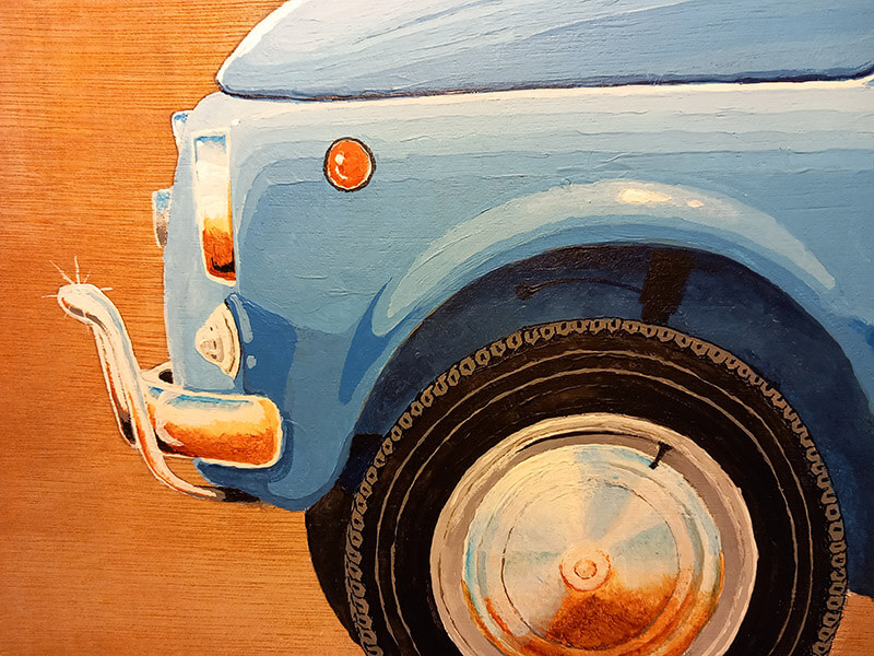 Red Fiat Cinquecento Fiat 500 Along The A - Canvas Artwork