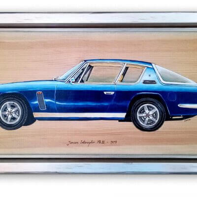 Classic car painting on wood: Jensen Interceptor