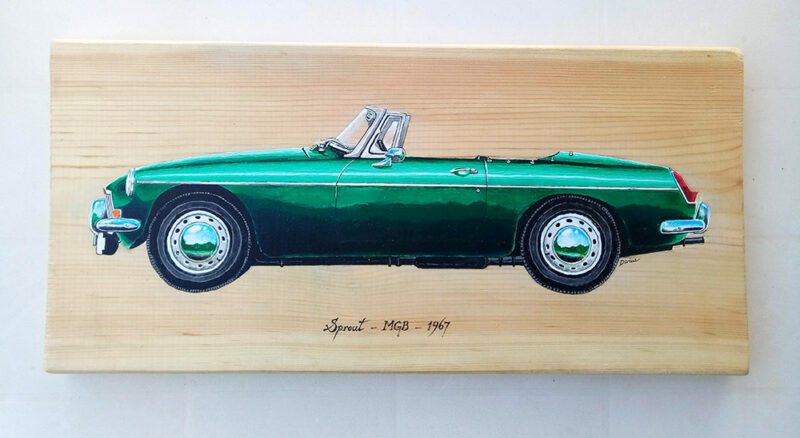 A classic car portrait on wood - MGB