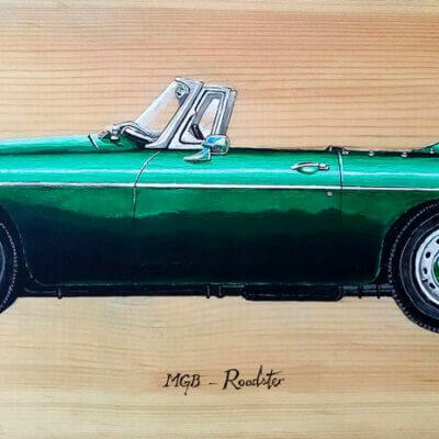Classic car art: 1967 MGB roadster in British racing green.