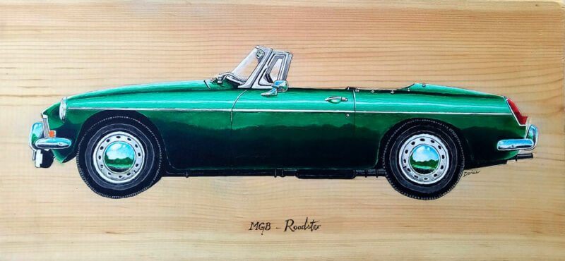 Classic car art: 1967 MGB roadster in British racing green.
