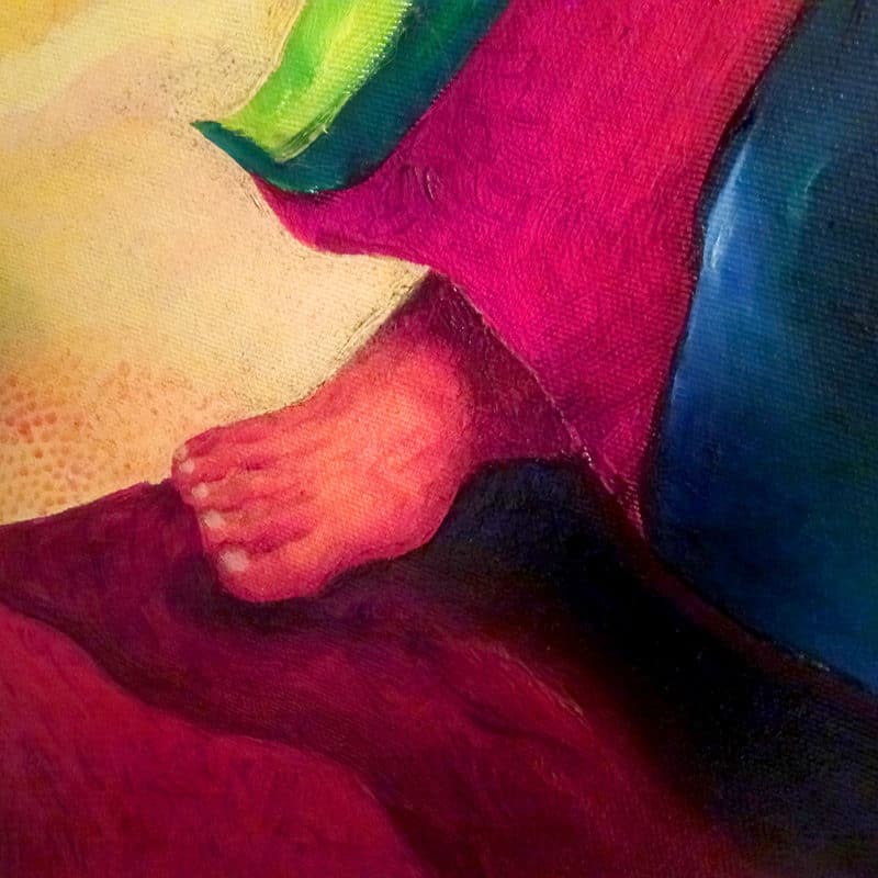 Contemporary Biblical art, Moses at Sinai with the Tablets of the Law, detail of original oil painting by Darius Gilmont