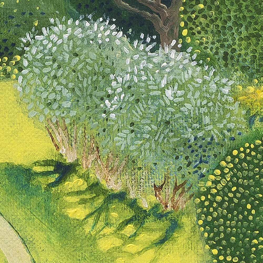 olive trees in gentle evening sunlight (detail from a painting of the gardens of Isola Madre, by Darius Gilmont)
