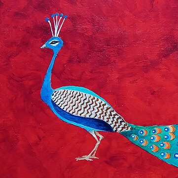Peacock art - acrylic painting on wood