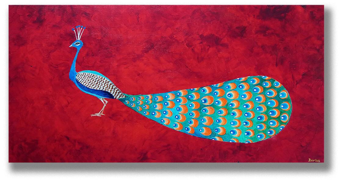 Peacock art - acrylic painting on wood