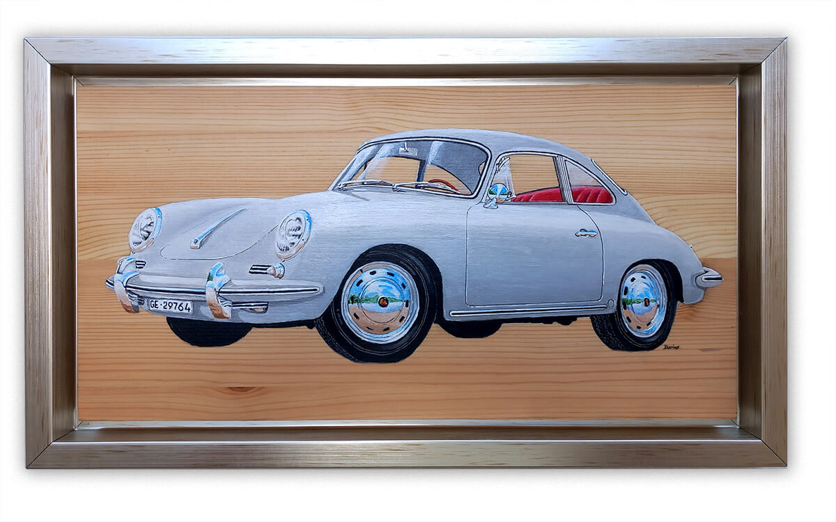 Car art: Porsche 356C painting on wood