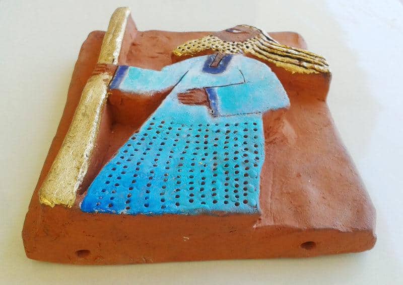 ceramic relief sculpture - PROPHET - view showing fixing holes beneath