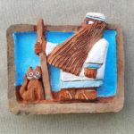 ceramic wall art, Jewish art, ancient patriarch and cat. Part of a series of Biblical ceramic sculptures.