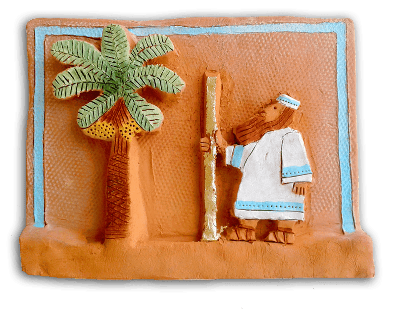 Artist studio ceramics. Biblical art. A prophet and a tree. Ceramic wall art.