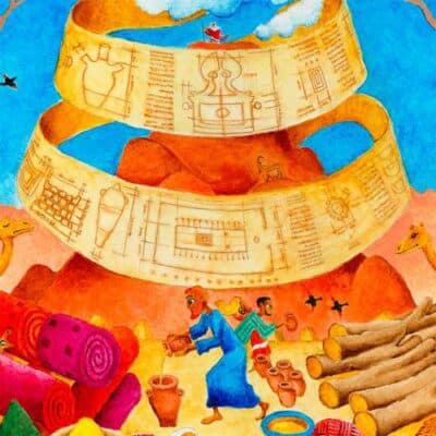 Bar Mitzvah gift ideas - Original Jewish art - Parshat Teruma - a painting showing the bringing of gifts for the Mishkan