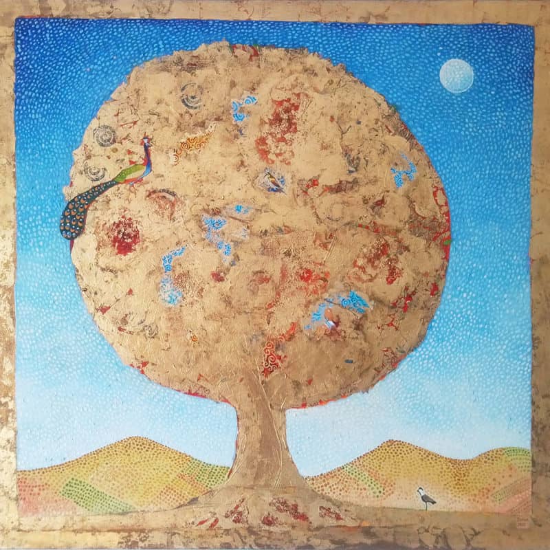 Gold leaf painting: Persian miniature painting was the inspiration for this large gold leaf Tree of Life.