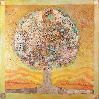 Tree of Life, art deco, contemporary biblical art, tree in gold, klimt