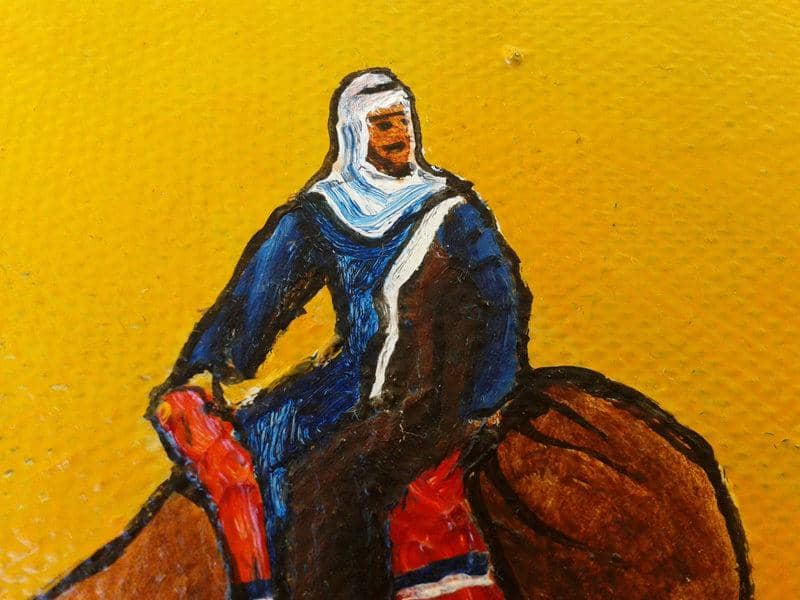 desert landscape painting, camel rider