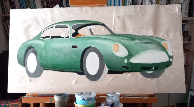 Aston Martin DB4 Zagato original painting (progress photo)