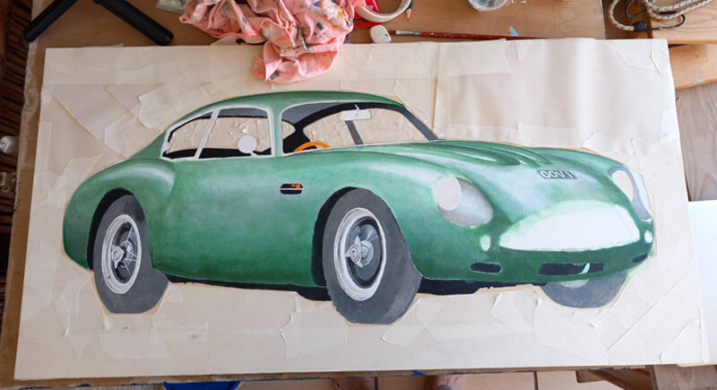 Aston Martin DB4 Zagato original painting (progress photo)